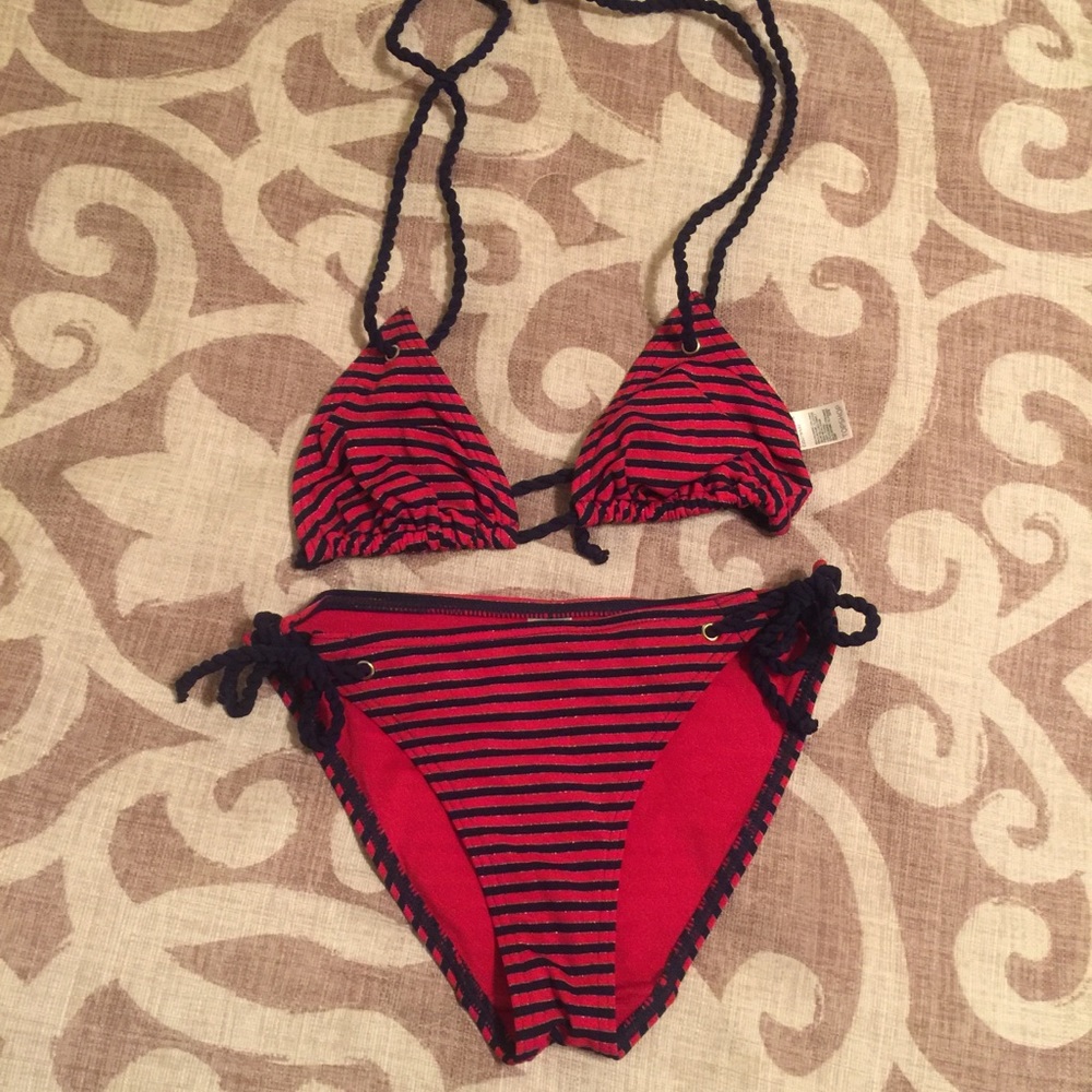 TOPSHOP Red & Blue Stripes Bikini
